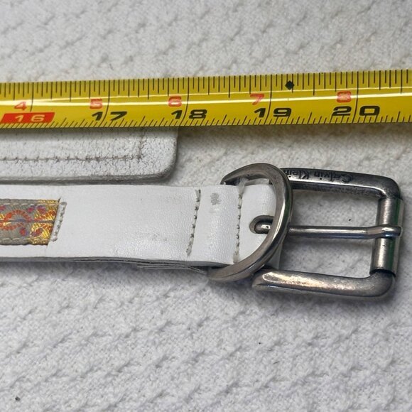Calvin Klein Belt White Leather Floral Geometric Design India Large Vtg Boho main image 11